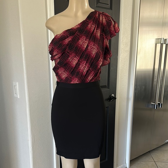 bebe Dresses & Skirts - Bebe One-Shoulder Red and Black Dress